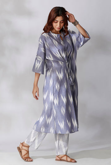Blue Ikkat Tie-Up Kurta